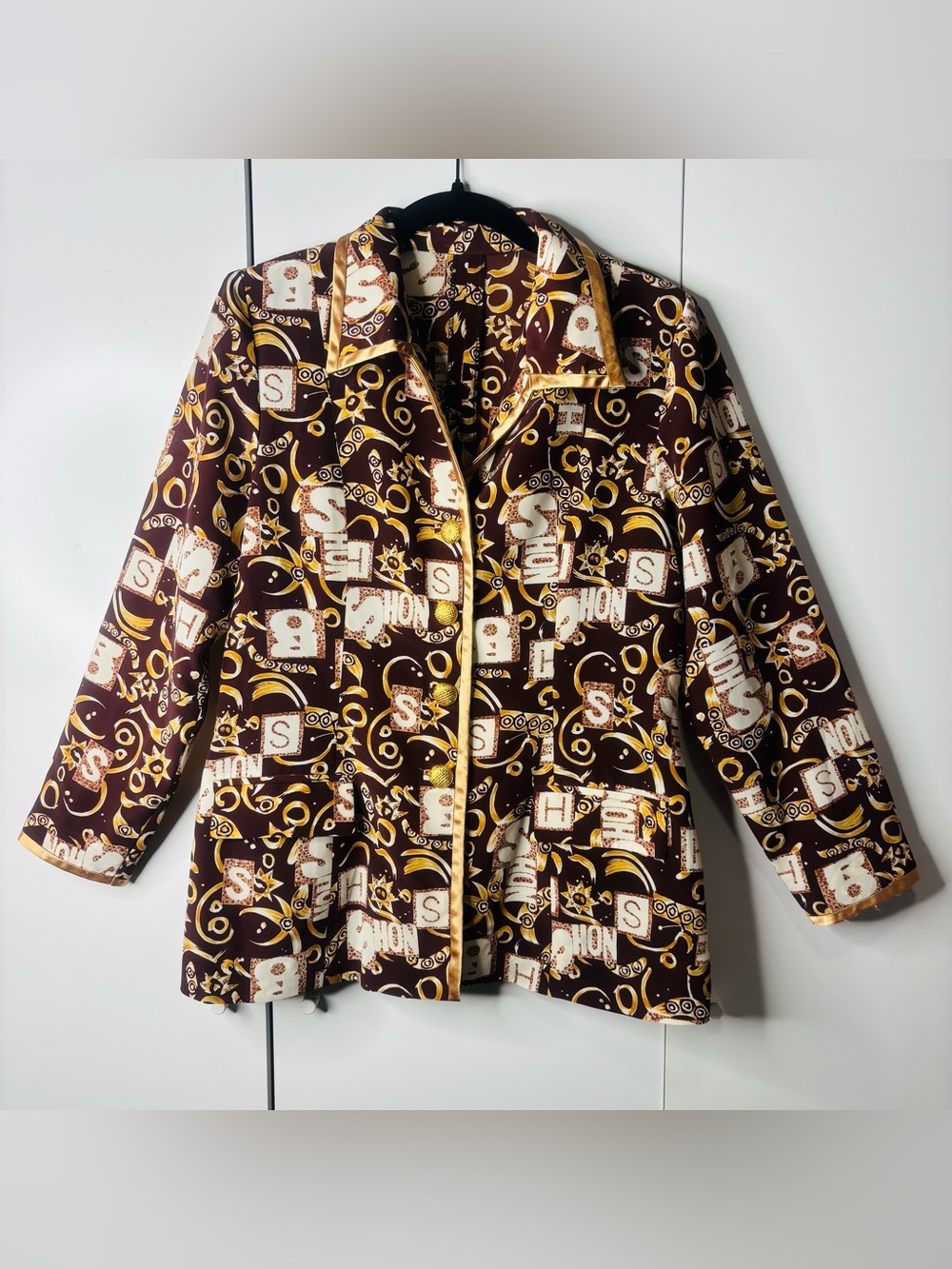 Patterned Brown & Gold Women's Blazer Jacket